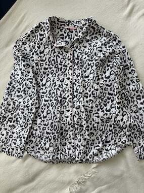 Victoria's Secret White and Black Leopard Print Cotton Long Pajama Set